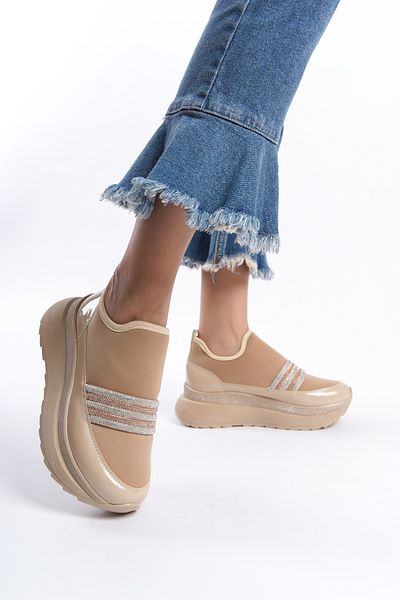 eformoda by emre yılmaz Pantofi de damă, bej, elastic, confortabil, cu bază înaltă, 1059