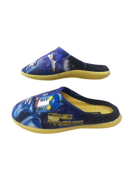 GEZER Boy's Yellow-Navy Blue Space Figured Indoor Slippers