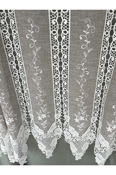 VANESSA PERDE Pano Mutfak Güpürü Düz Hakiki Koyu Keten Üzerine Ağır Aplikeli ...