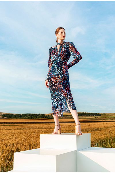 KAMEYA Polka Dot Dress with Scarf Tie Detail