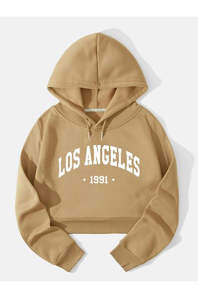 Ginevra Γυναικεία φούτερ Los Angeles Hooded Crop Oversize με Fleece Εσωτερικά