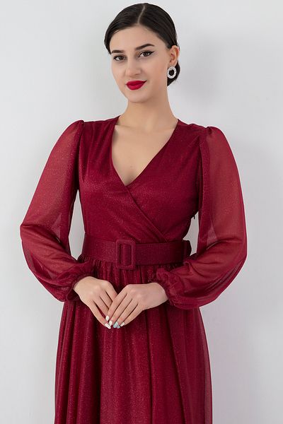 PULLIMM Rochie cu sclipici cu mânecă lungă cu guler dublu 13369