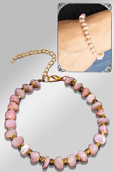 Tesbih Atölyesi Certified Amorphous Model Light Pink Colored Mother of Pearl Bracelet (Adjustable)