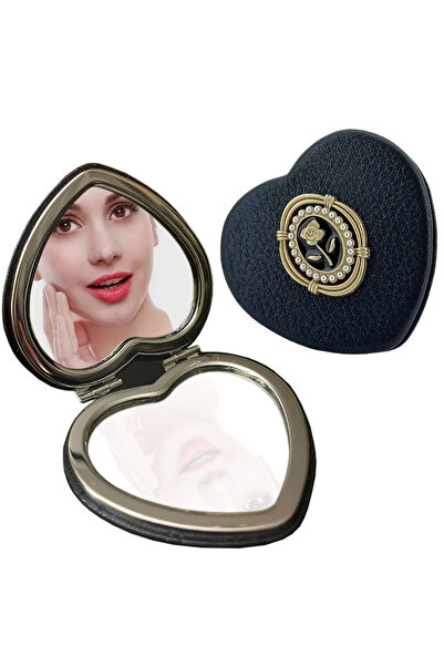 Coverzone Katlanır Makyaj Aynası Taşınabilir Mini Boy Çiçek Figürlü Çanta Aynası Lacivert Renk 6cm x 6cm