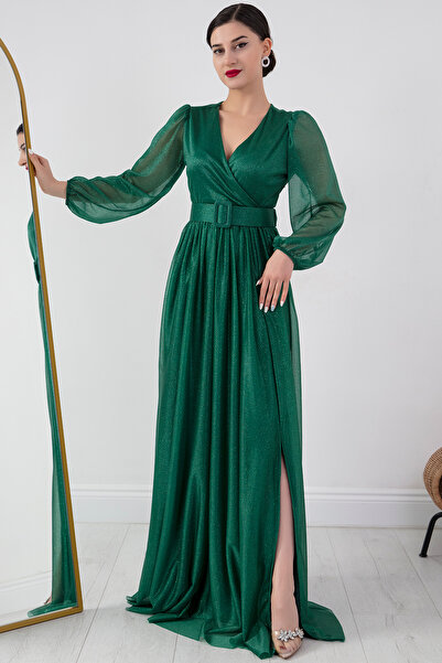 PULLIMM Φόρεμα με διπλό στήθος με μακρυμάνικη ζώνη Lurex 13369