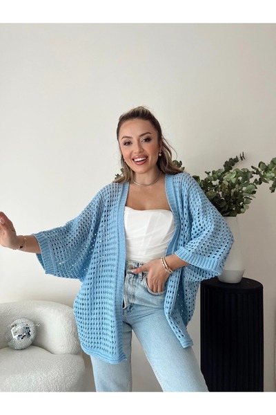 lucifer underwear Kadın Rengi Geniş Kalıp Pamuklu Ajurlu İspanyol Kol Delikli Triko Hırka