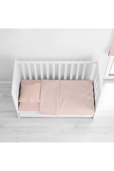 makiteks Pink Ranforce Baby Duvet Cover, Sheet and Pillowcase Set with Face and Cotton