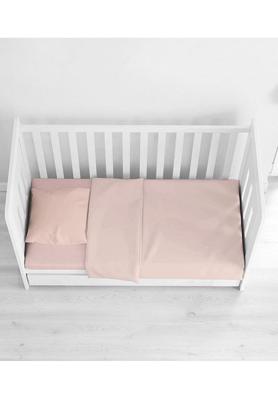makiteks Pink Ranforce Baby Duvet Cover, Sheet and Pillowcase Set with Face and Cotton