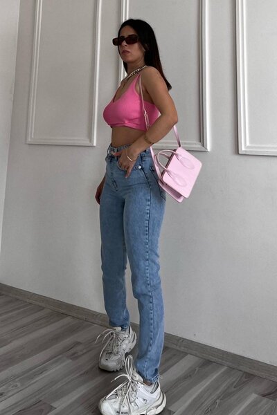 ByCukurovaFrango Leo Snow Blue - Ψηλόμεσο Lycra Γυναικείο Mom Jean Jeans