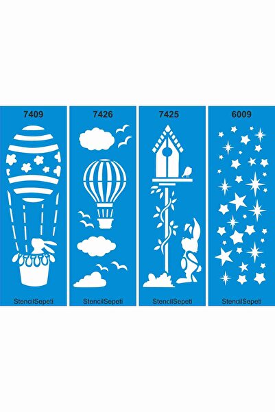 StencilSepeti مجموعة حواف للأطفال مكونة من 4 قطع - قالب رسم استنسل 10 × 30 سم