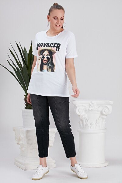 RMG Baskılı Beyaz Büyük Beden Tişört