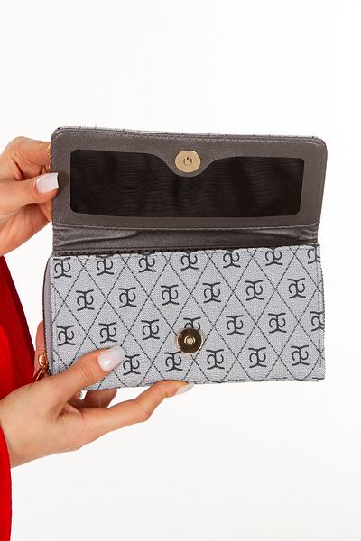 Newish Women's Vegan Leather Wallet with Gray Pattern - Stylish Fashion with Money Compartment, Card Holder