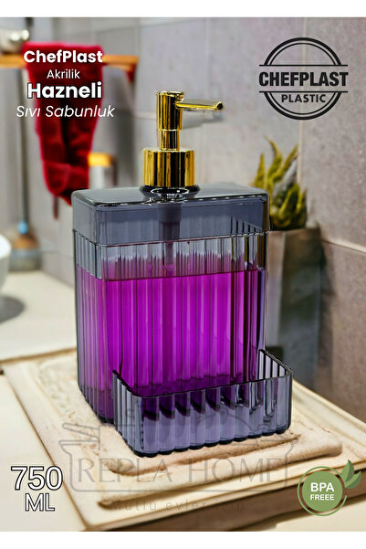 Chefplast Plastic Akrilik Gold Başlıklı Hazneli Sıvı Sabunluk 750 ML