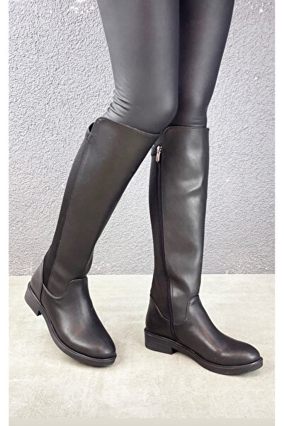 Afilli Cizme de iarnă pentru femei, din cauciuc negru, cu talpă anti-alunecare, cu fermoar, elastice, confortabile, de zi cu zi, sub genunchi.