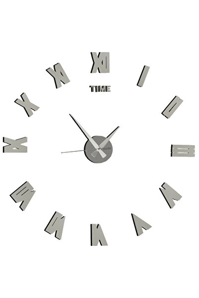 Kepler Design Kendinden Yapışkanlı Duvar Saati Roma Rakamlı Gümüş Renk (MODEL 2) Aynalı Pleksi Dekoratif Hediyelik