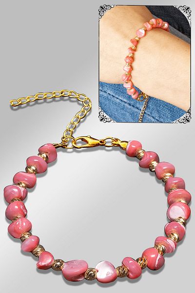 Tesbih Atölyesi Certified Amorphous Model Pink Colored Mother of Pearl Bracelet (Adjustable)