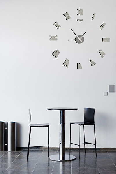 Kepler Design Kendinden Yapışkanlı Duvar Saati Roma Rakamlı Gümüş Renk (MODEL 2) Aynalı Pleksi Dekoratif Hediyelik