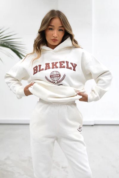 AMMA Γυναικεία φόρμα γυμναστικής με στάμπα Blake με κουκούλα βαμβακερή 3 κλωστή