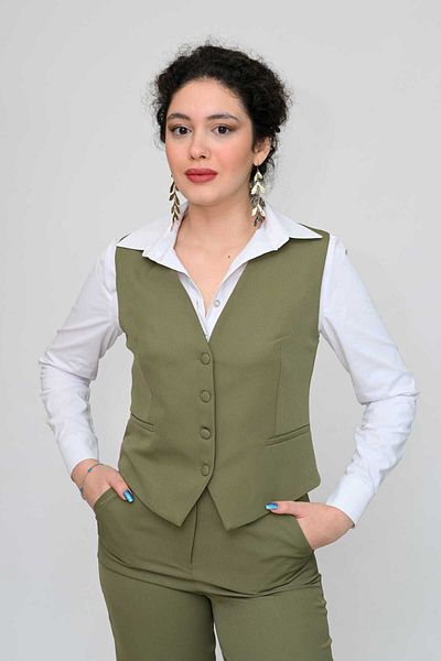 DEFİLE LUX Short Buttoned Vest Sitting on the Body Khaki - Color Series