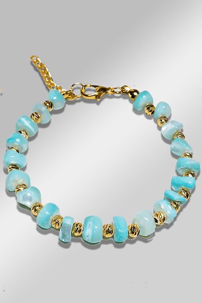Tesbih Atölyesi Certified Amorphous Model Light Blue Colored Mother of Pearl Bracelet (Adjustable)