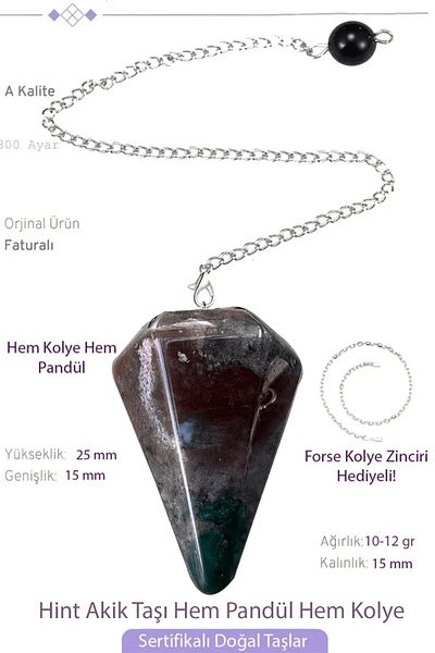 Tesbih Atölyesi Certified Indian Agate Stone Pandula Pendulum Both Pandula - Both Necklace