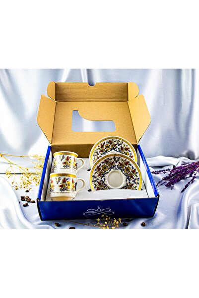 Kütahya Serigrafi مجموعة أكواب بورسلين مكونة من قطعتين مع علبة كرتون ذهبية ال...