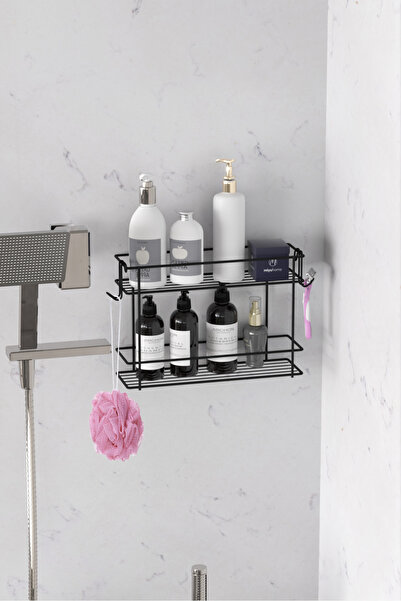 moniev 2 Katlı Metal Banyo Düzenleyici Şampuanlık Baharatlık Duvara Monte Kan...