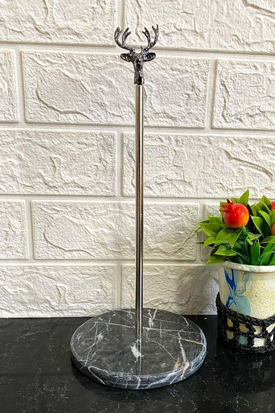 Jenisa Black Round Marble Black Deer Accessory Decorative Roll Paper Towel Holder