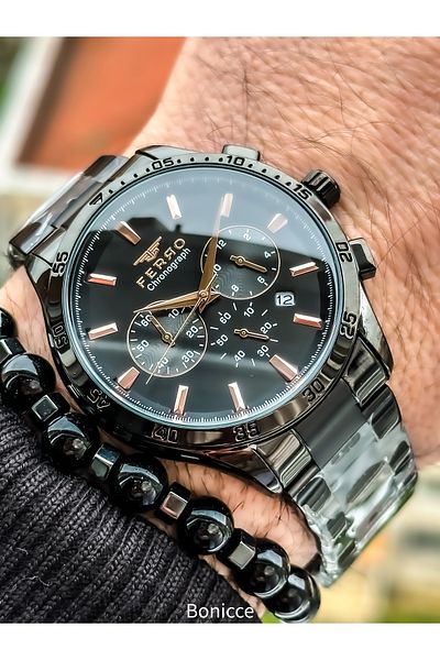 FERRO New Collection Functions Active Black Color Men's Wrist Watch Bracelet