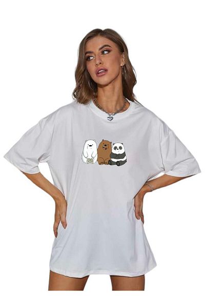 BENROMA 1 προϊόν είναι δώρο για αγορές 6 και άνω Panda Printed Oversize Unisex T-shirt