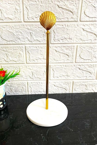 Jenisa White Round Marble Gold Oyster Accessory Decorative Roll Paper Towel Holder
