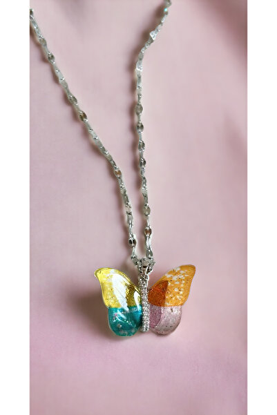 TEEMOOD PIRATE PARROT قلادة فراشة ثلاثية الأبعاد شفافة متعددة الألوان على شكل فراشة قلادة ذهبية من الفولاذ المقاوم للتشويه