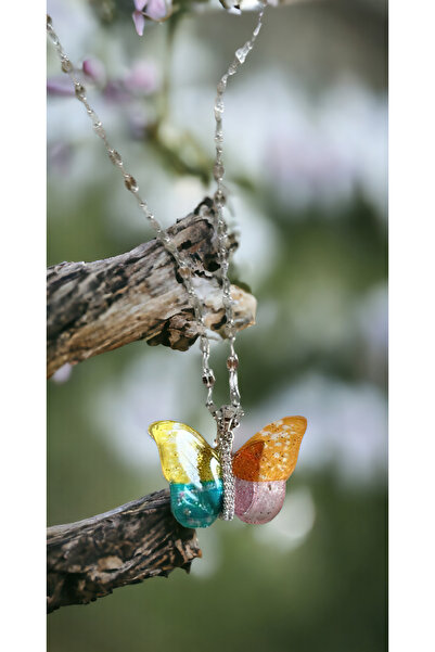 TEEMOOD PIRATE PARROT قلادة فراشة ثلاثية الأبعاد شفافة متعددة الألوان على شكل فراشة قلادة ذهبية من الفولاذ المقاوم للتشويه