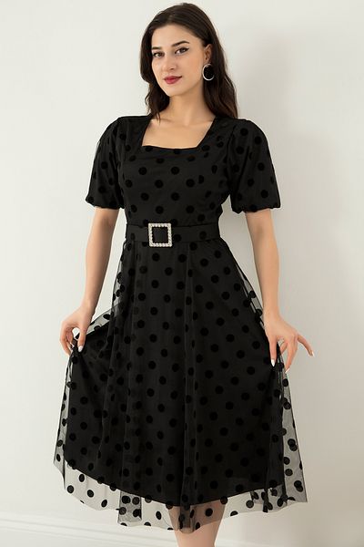PULLIMM Square Neck Watermelon Sleeve Dress 13402