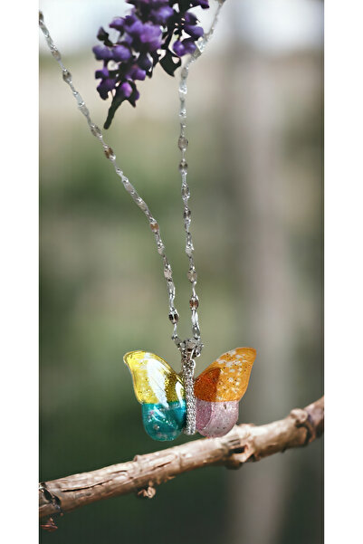 TEEMOOD PIRATE PARROT قلادة فراشة ثلاثية الأبعاد شفافة متعددة الألوان على شكل فراشة قلادة ذهبية من الفولاذ المقاوم للتشويه