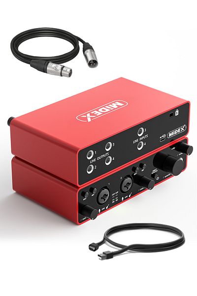 Midex Glx-900 Pro Usb Studio Sound Card - 4 Inputs and 4 Outputs, 24bit/192khz