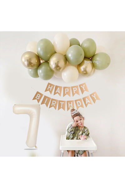 parti pera Küf Yeşili Deniz Kumu Krom Gold Pastel Balon Bej Krem Rakam Folyo ...