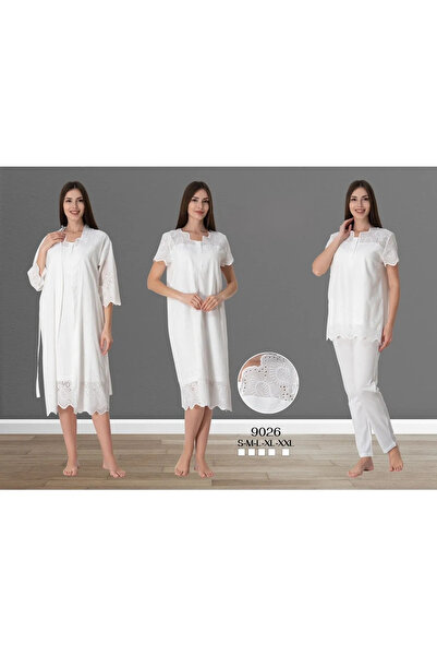 Lohussa Kadın Ekru Keten Fistolu Pamuklu Hamile Lohusa Sabahlık Pijama Takımı...