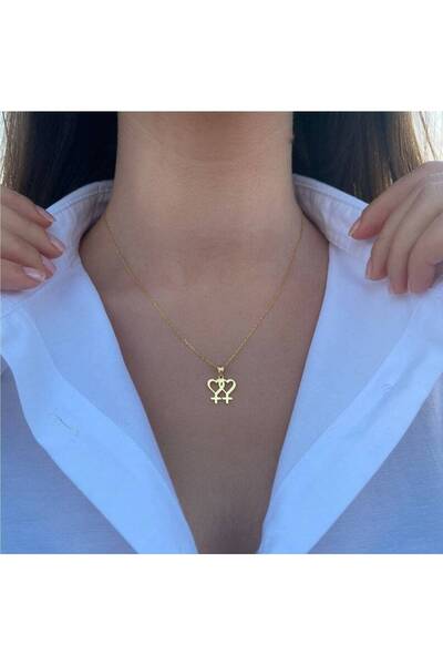 GÜMÜŞ Gümüş Lezbiyen Kalp Kolye - 18 Ayar Altın Dolgulu Lezbiyen Gururu Takı