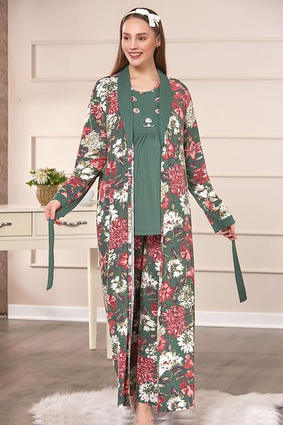 Emose Cotton Maternity Pajama Set with Maternity Dressing Gown