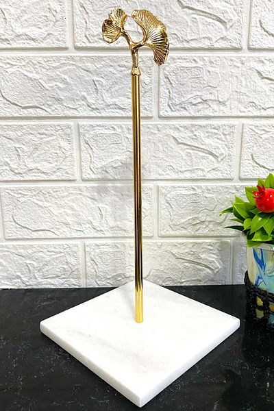 Jenisa White Square Marble Gold Ginko Accessory Decorative Roll Paper Towel Holder