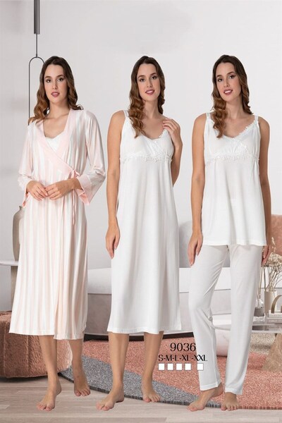 Lohussa Γυναικεία εκρού δαντέλα λουράκι βαμβακερή ρόμπα εγκυμοσύνης Σετ πιτζά...