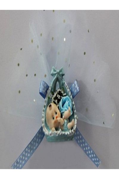 Kazanabil BABY CANDY BLUE WITH FLOWER AND BABY BIBLOL IN THE BASKET