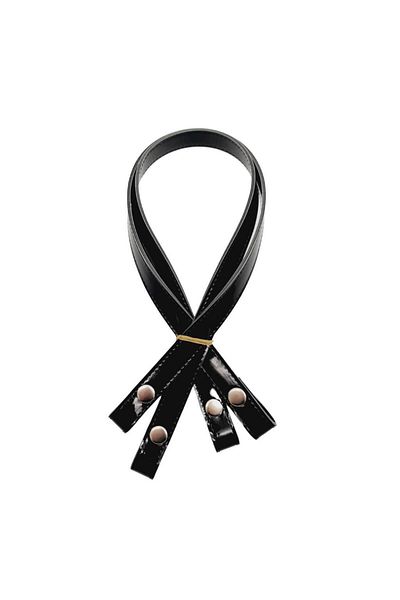 angel çanta aksesuar Patent Leather Double Layer Stitched 70 cm Snap Fastener Bag Handle Black Color Silver Metal