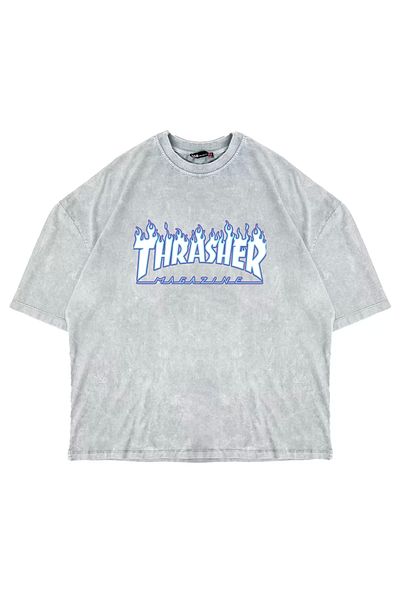 Sekizbiraltı Πλενόμενο λευκό μπλουζάκι Thrasher Flam Printed Oversize Unisex