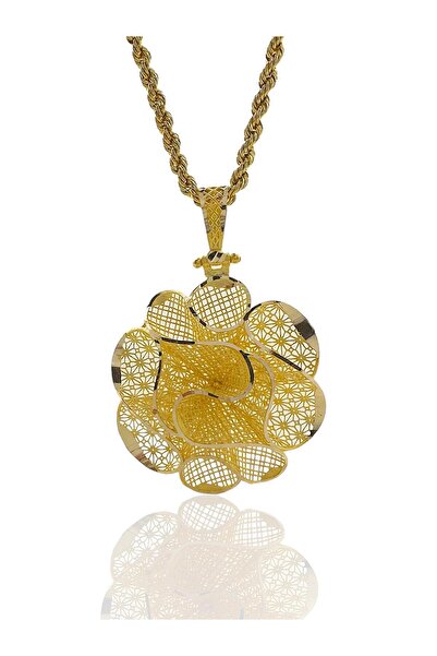 MaGold Maraş İşçiliği Telkari Gül Kolye Halat Zincir 14 Ayar Altın