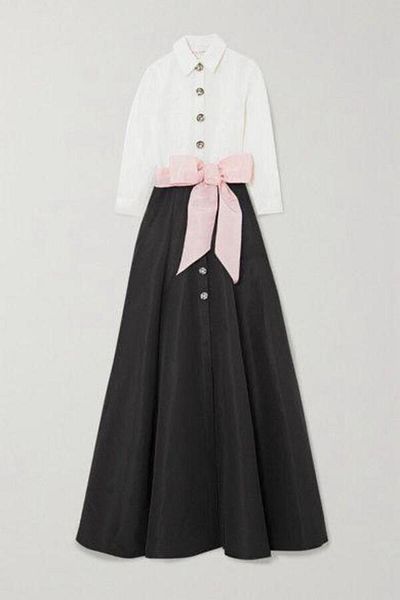 ONURBYGUSTO Black & White Double Color & Pink Belted Taffeta Shirt Dress