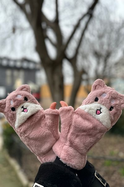 novon Плюшени ръкавици с дизайн на плюшено мече, с кожена подплата и копчета