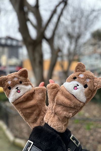 novon Teddy Bear Design Premium Plush Gloves with Fur Cover Buttons