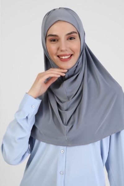 Vera Ready Turban Bonnet Back Pleated Ready Scarf Women's Hijab Bonnet Headscarf Halter Neck Gray